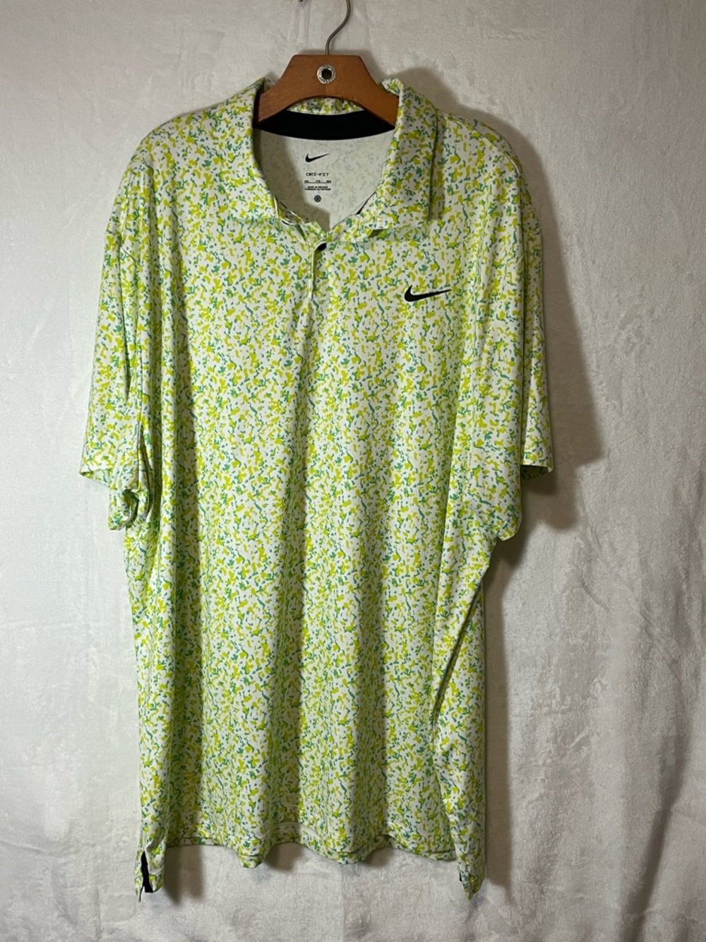 Nike Men's Yellow-Green Floral Print Polo Shirt